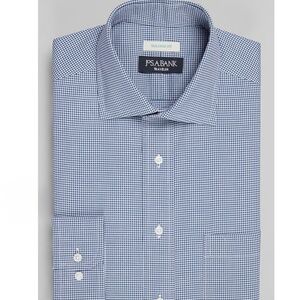 Jos A Bank Traveler’s Collection Tailored Fit Navy White Check Shirt 16 35 Large